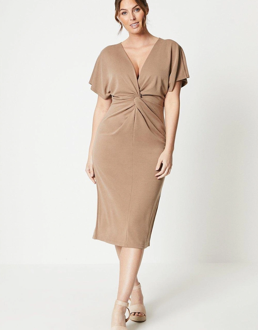 Womens/Ladies Twisted Knot Front Midi Dress, 2 of 1