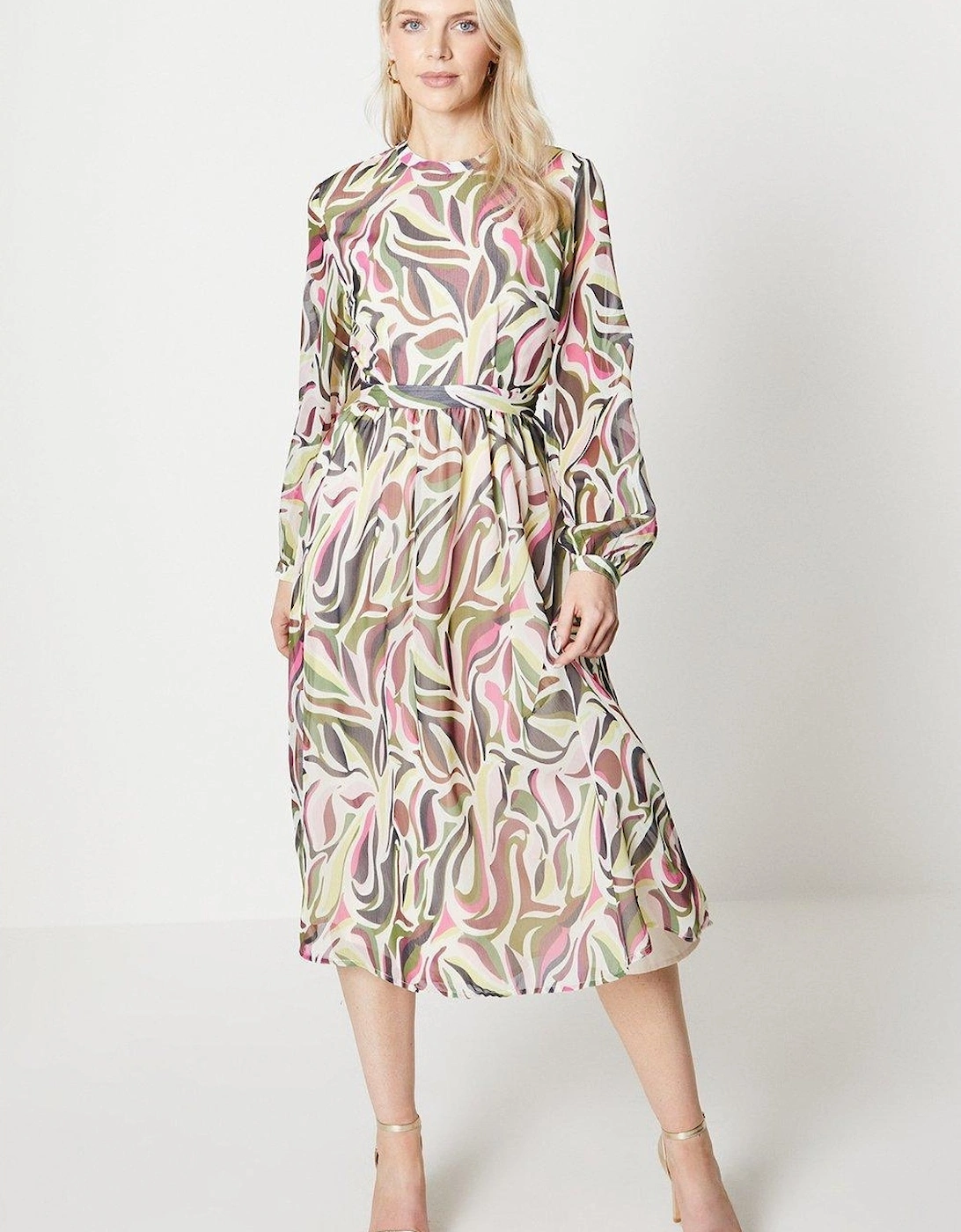 Womens/Ladies Abstract Pleated Midi Dress, 2 of 1