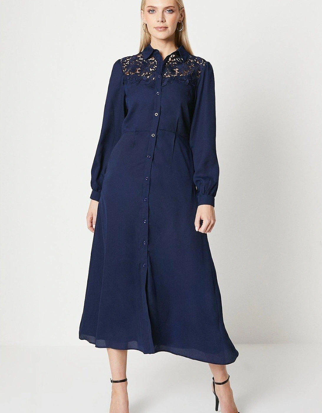 Womens/Ladies Lace Detail Button-Down Midi Dress