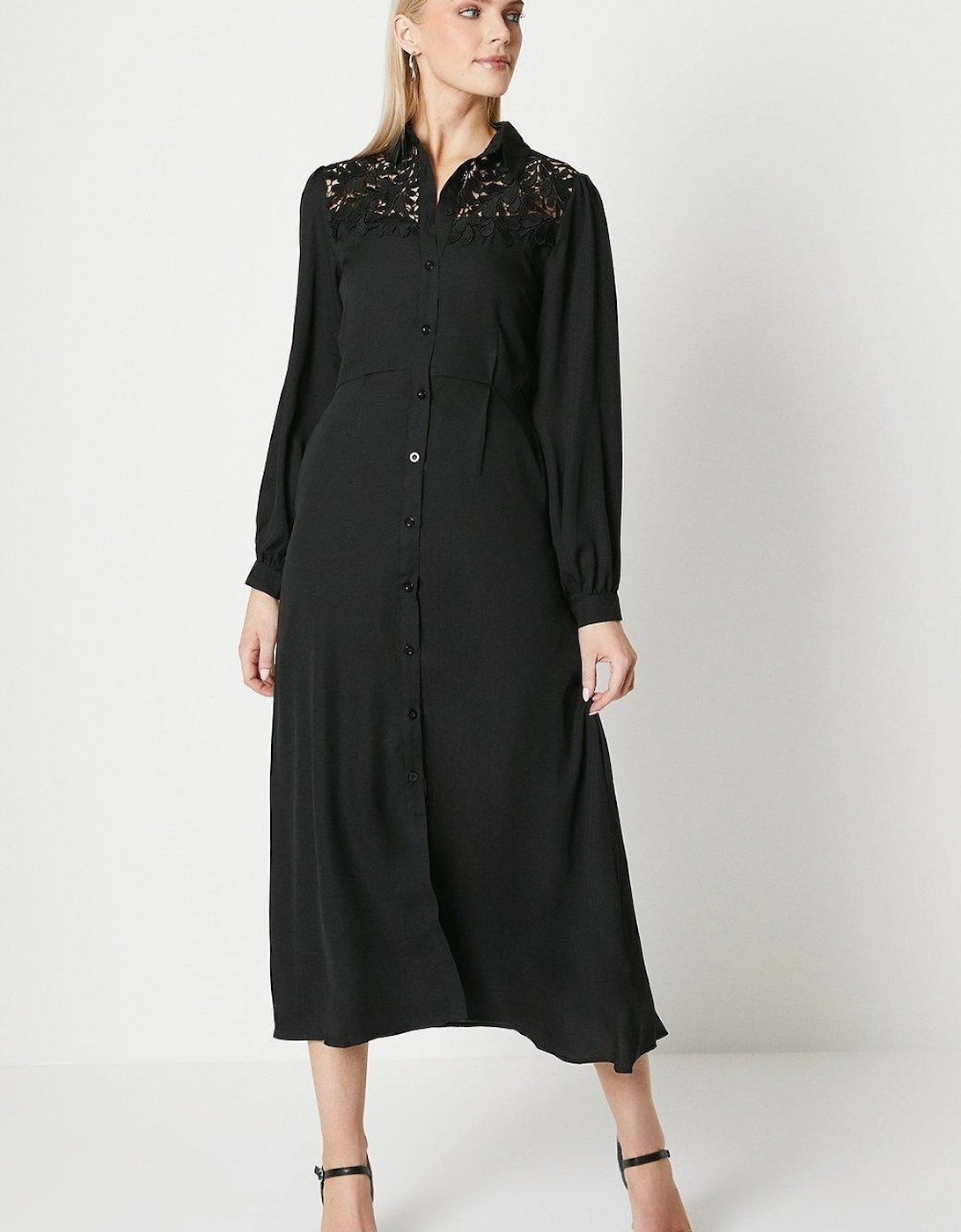 Womens/Ladies Lace Detail Button-Down Midi Dress, 4 of 3