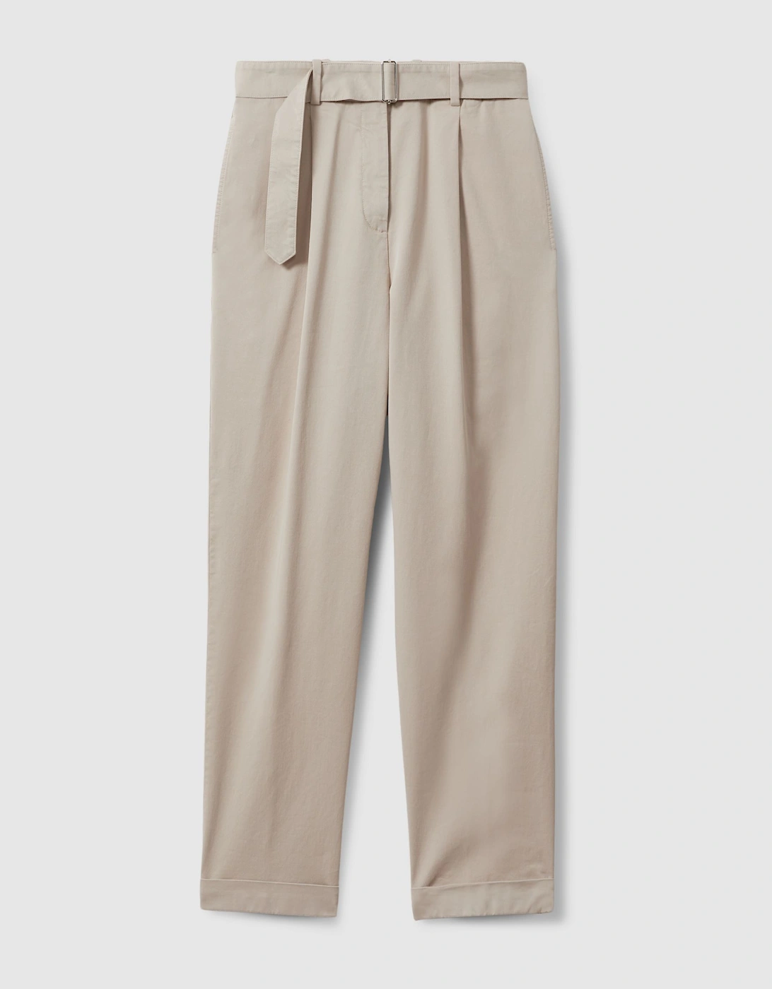 Cropped Cotton Blend Belted Trousers, 2 of 1