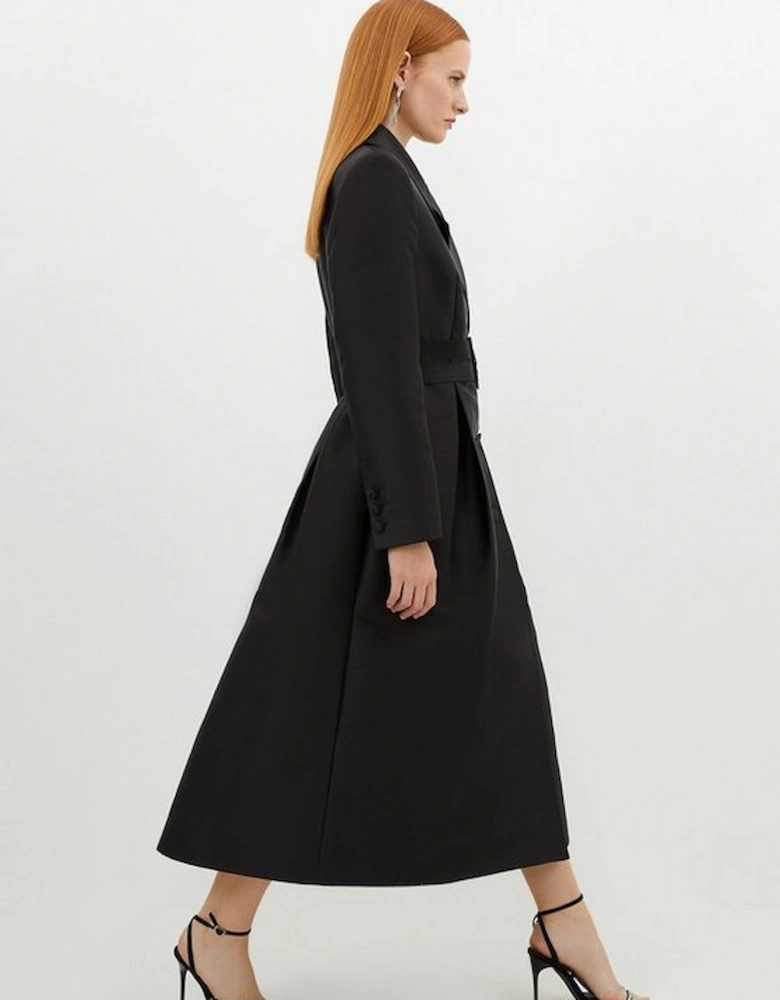 Satin Twill Tailored Full Skirted Belted Midaxi Dress