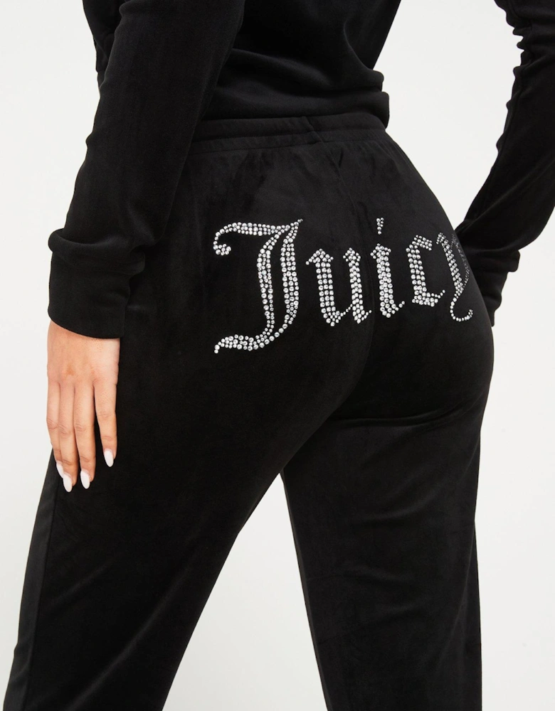 Tina Classic Velour Track Pant With Juicy Diamante Logo - Black