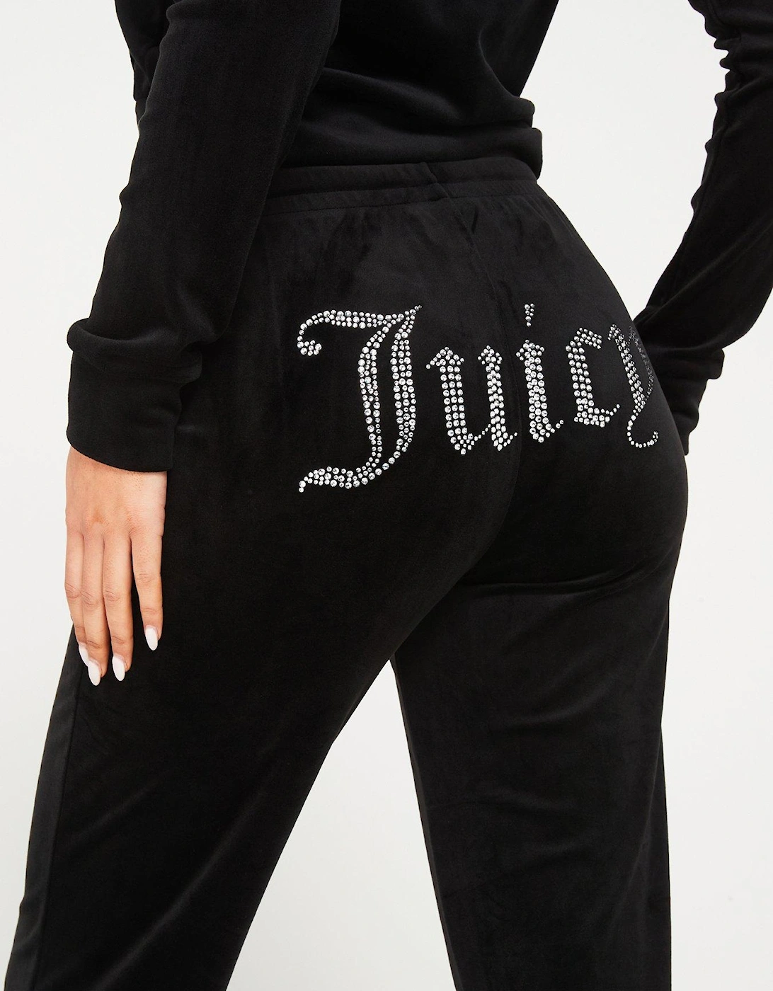 Tina Classic Velour Track Pant With Juicy Diamante Logo - Black, 5 of 4