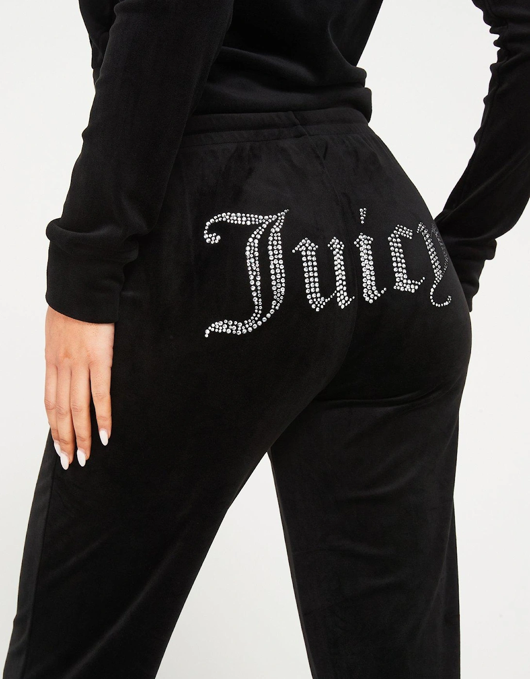 Tina Classic Velour Track Pant With Diamante Logo - Black, 2 of 1