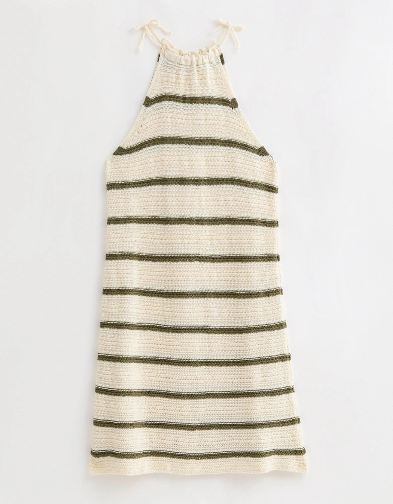 Girls Stone Stripe Crochet Halter Neck Mini Dress