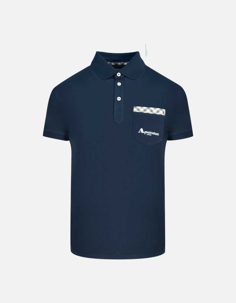 Check Pocket Navy Blue Polo Shirt