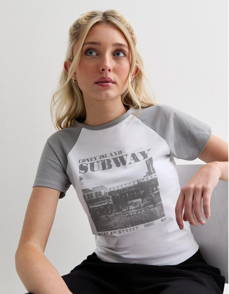 Girls Grey Coney Island Logo Raglan T-Shirt