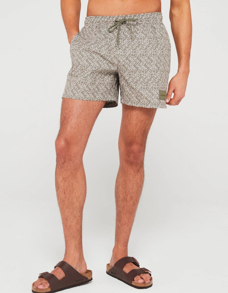 Medium Drawstring Printed Swim Shorts - Khaki Green