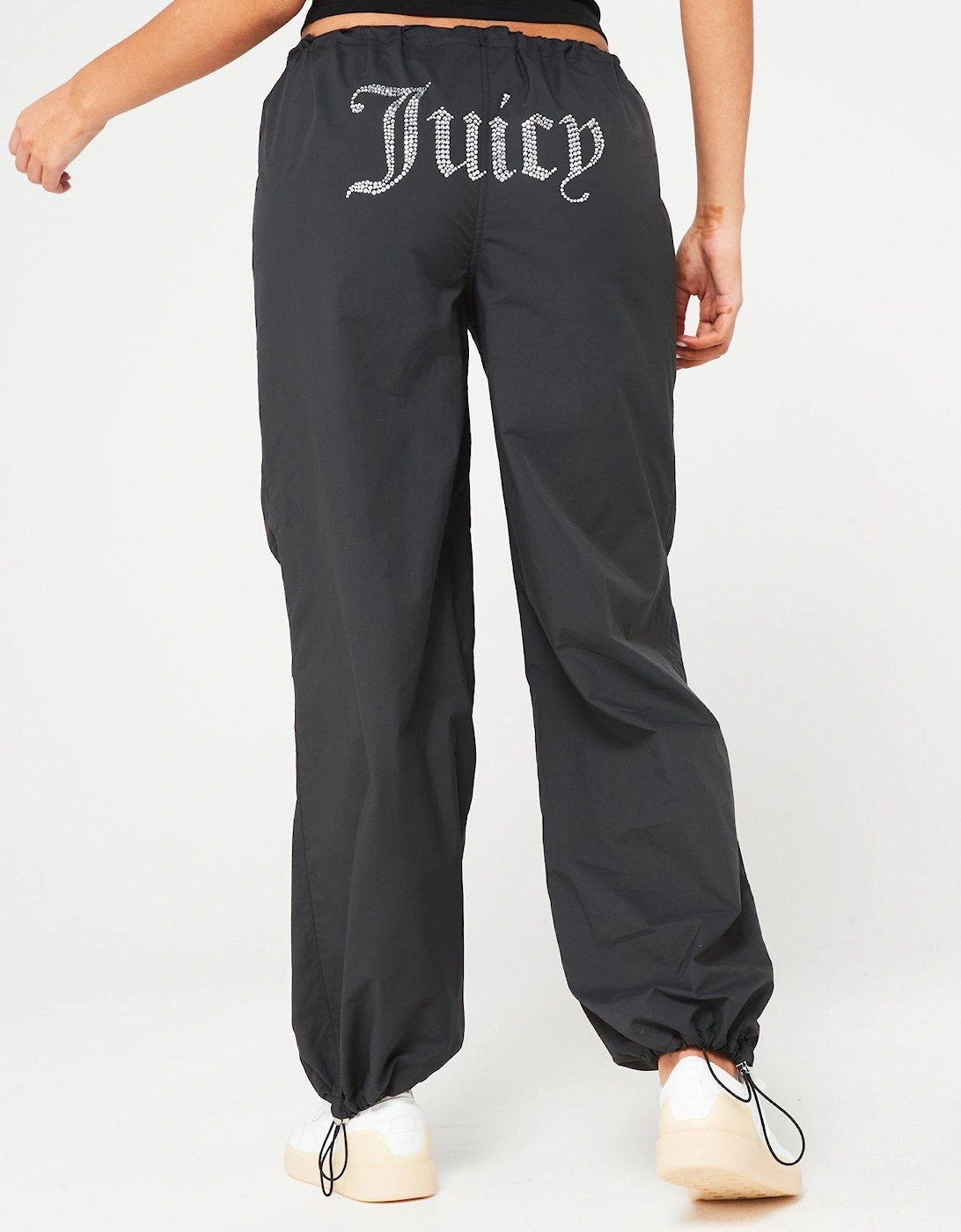 Ayla Nylon Parachute Pants With Juicy Diamante Logo - Black, 3 of 2