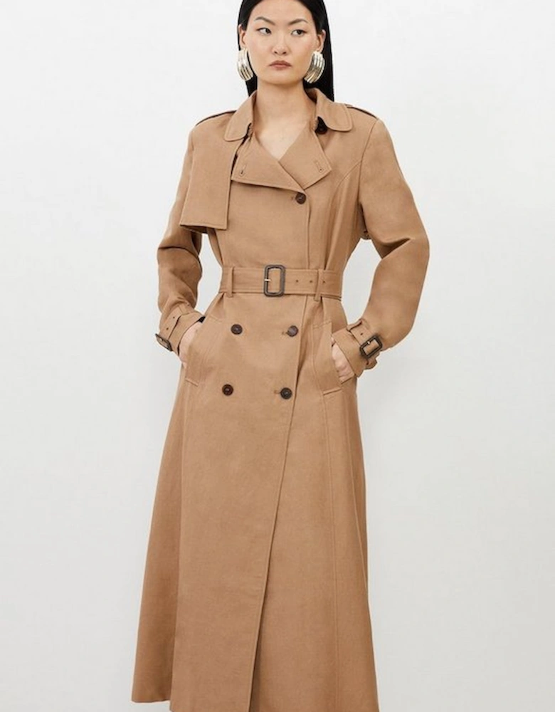 Soft Viscose Linen Tailored Belted Trench Coat