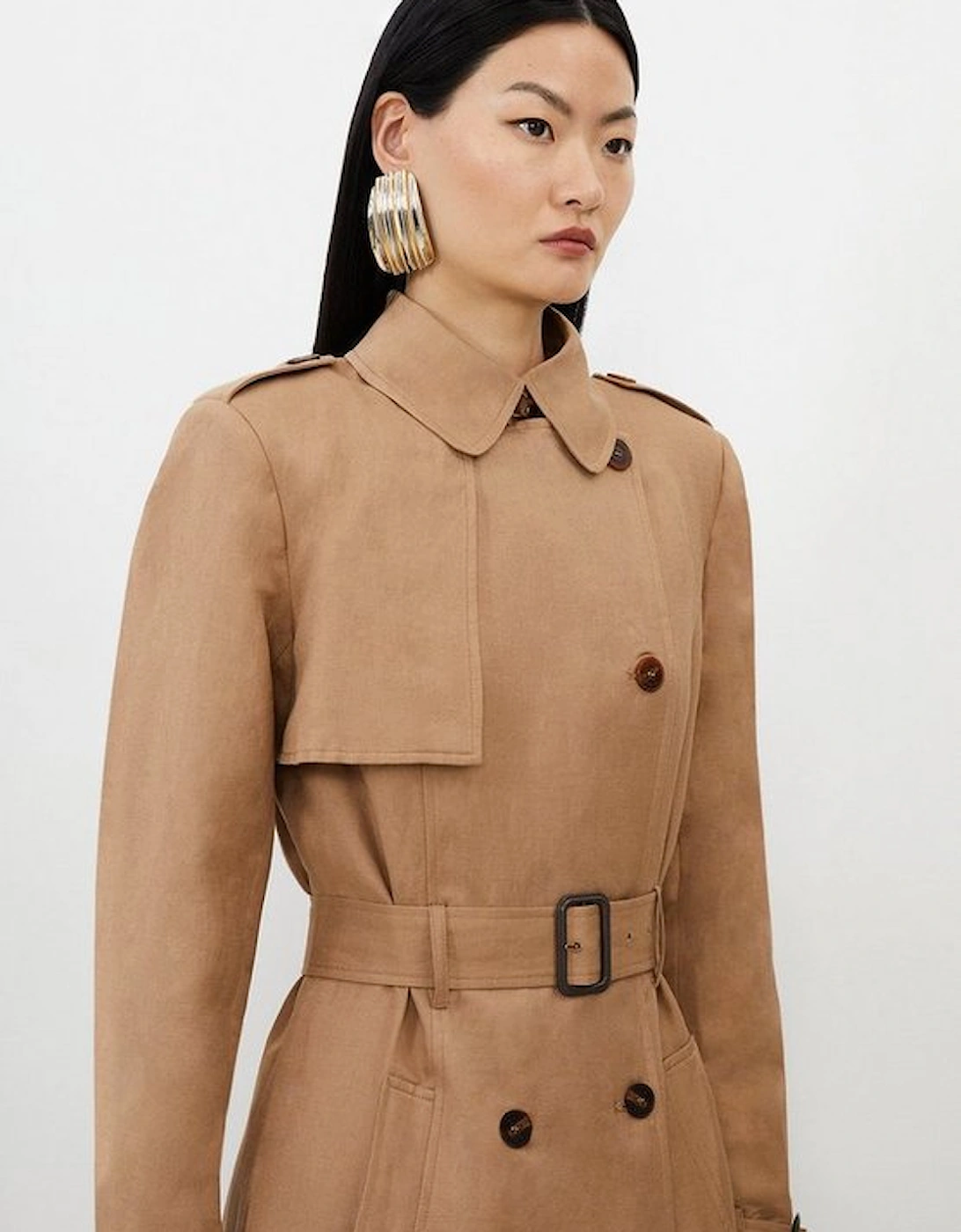 Soft Viscose Linen Tailored Belted Trench Coat