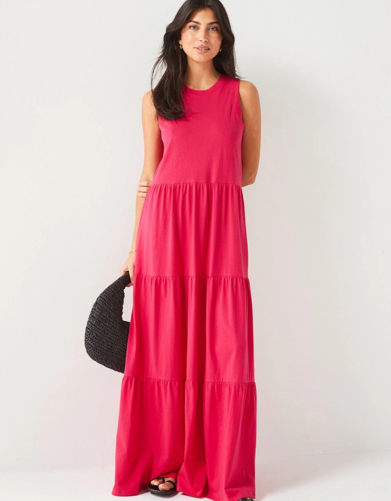 Sleeveless Tiered Maxi Dress - Pink