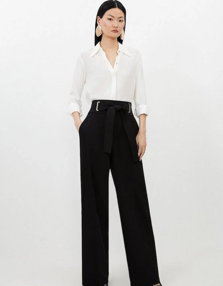 Tailored Eyelet Detail Belted Straight Leg Trousers