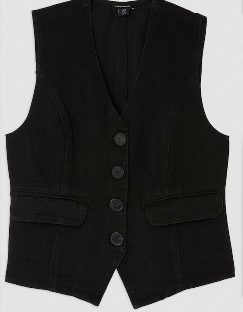 Denim Contrast Stitch Detail Button Through Waistcoat