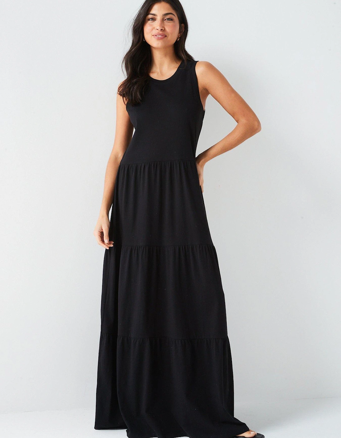 Sleeveless Tiered Maxi Dress - Black, 2 of 1
