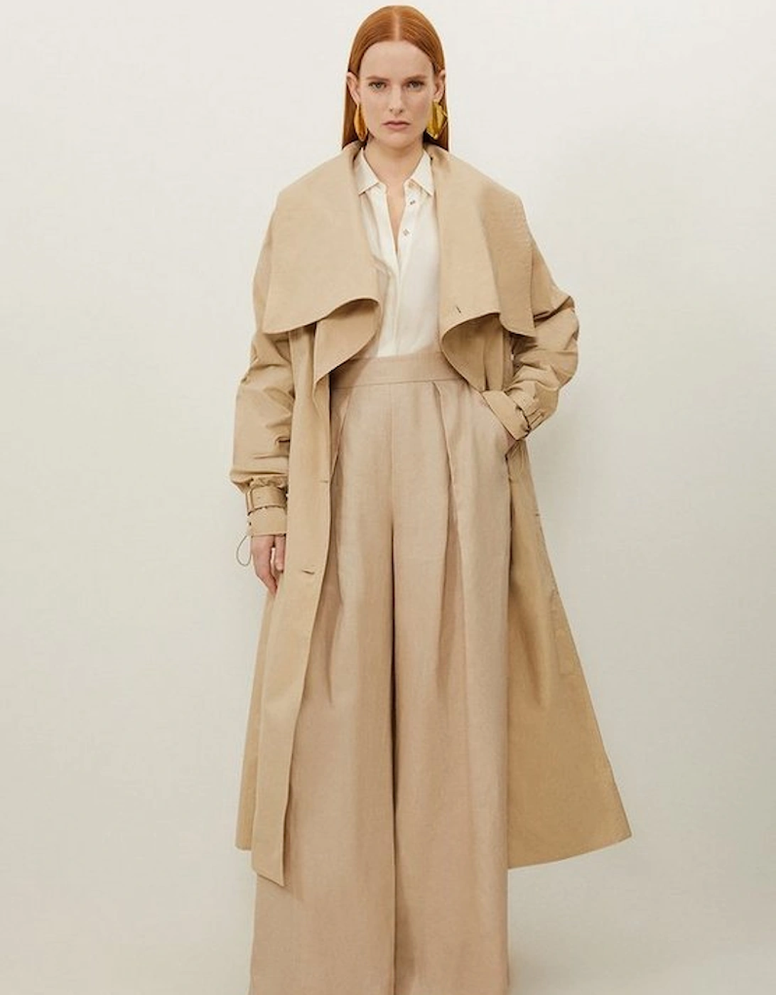 Tailored Asymmetric Collar Relaxed Fit Belted Coat, 5 of 4