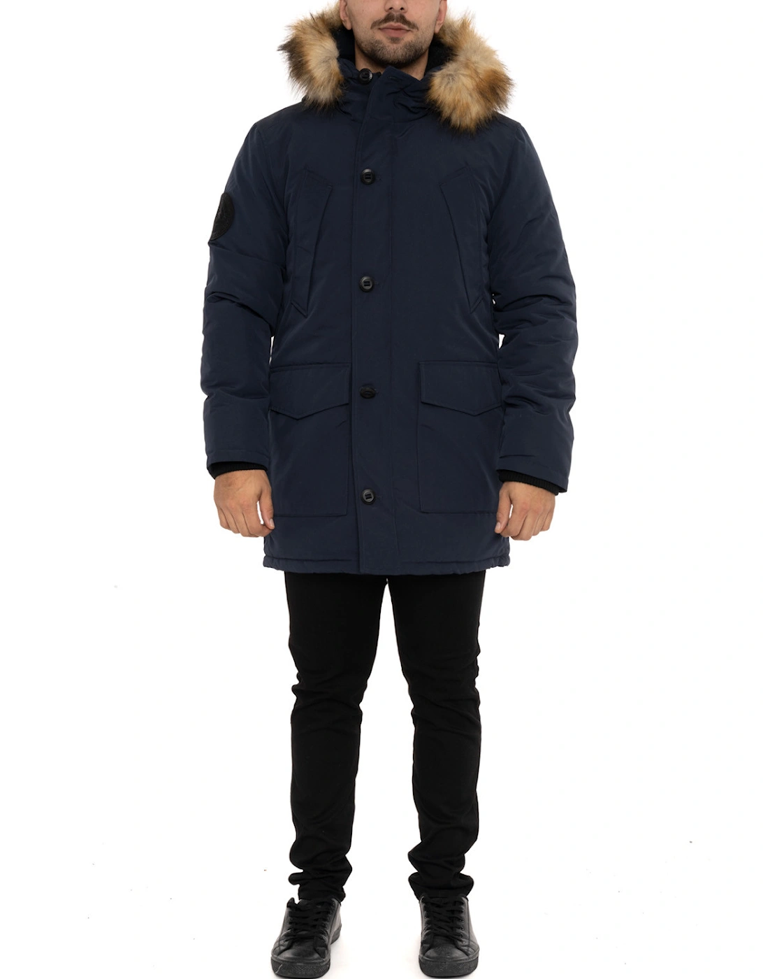 Mens Everest Faux-Fur Hooded Parka (Navy)