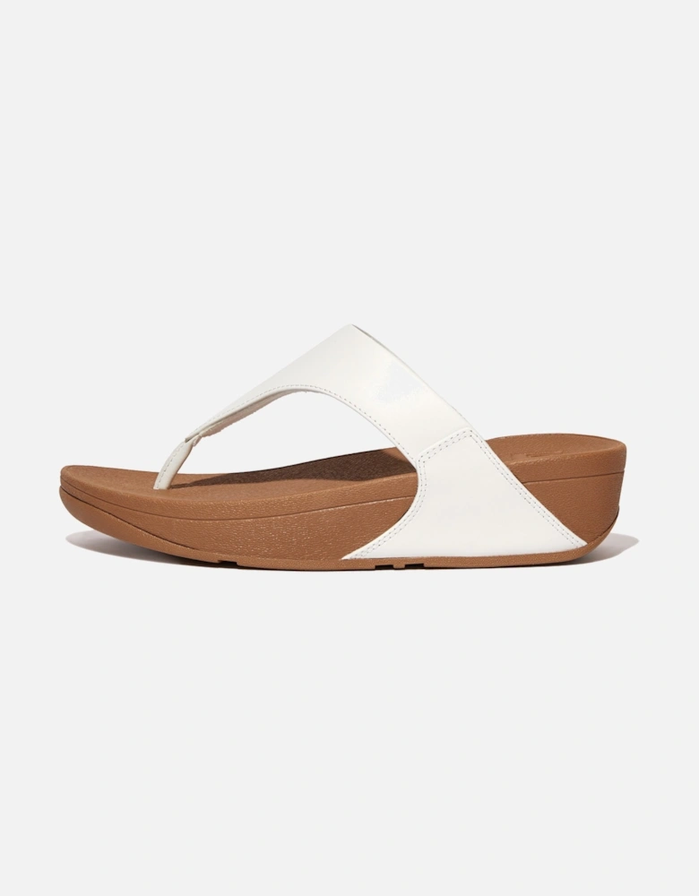 Womens Lulu Leather Toe Post Slides (White)