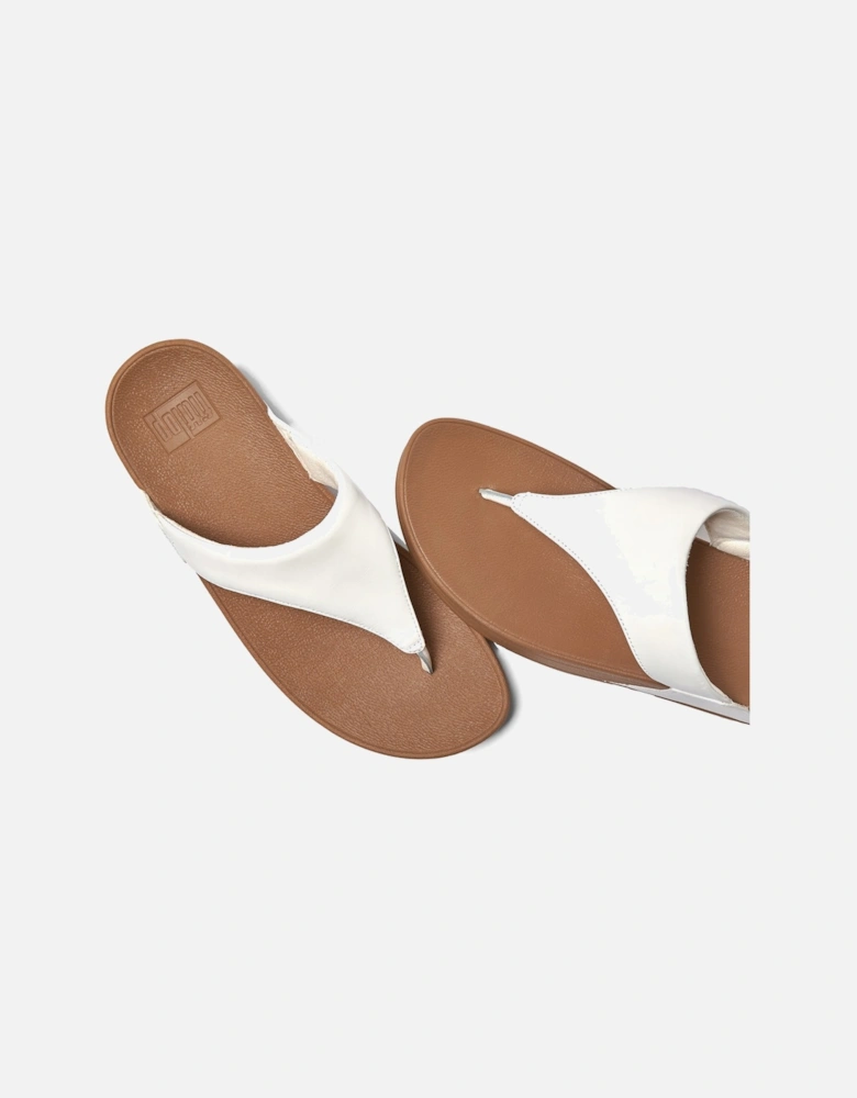 Womens Lulu Leather Toe Post Slides (White)