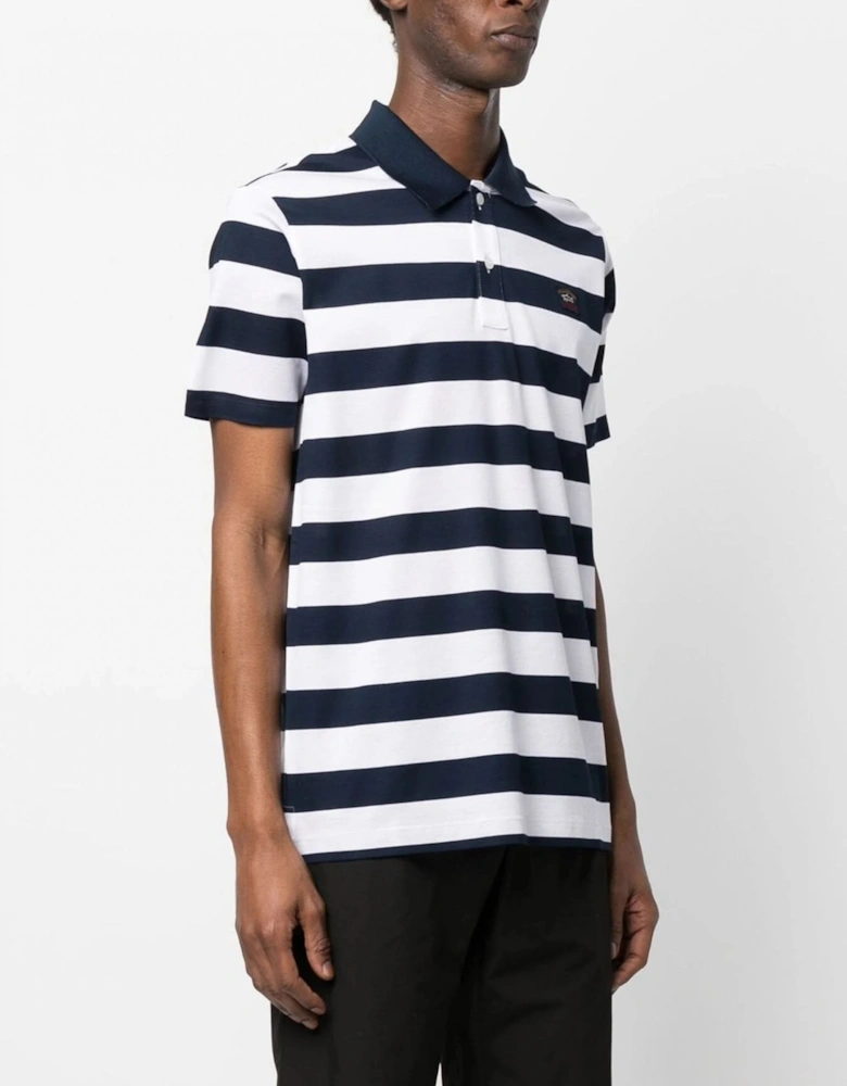 Stripe Pique Cotton Polo Shirt Navy