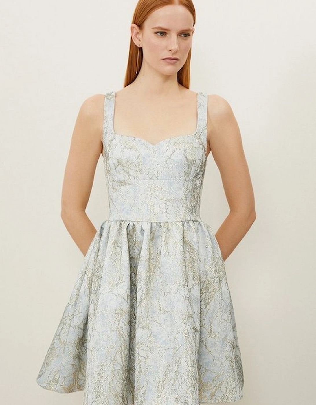 Tailored Jacquard Strappy Mini Prom Dress, 5 of 4