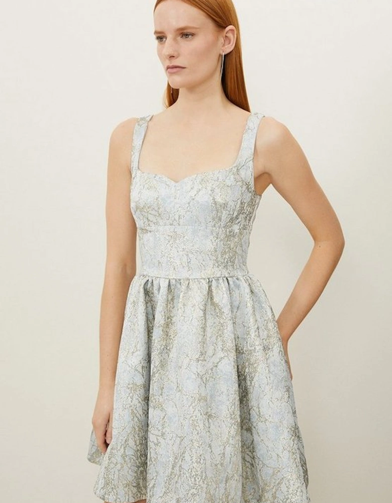 Tailored Jacquard Strappy Mini Prom Dress