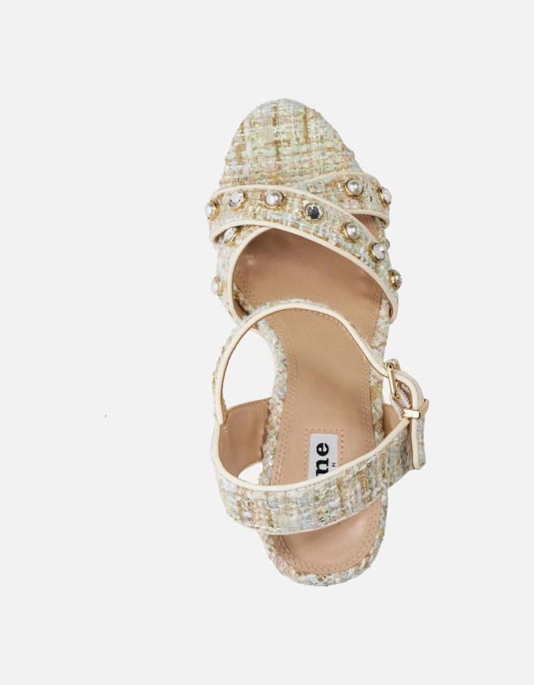 Ladies Kays - Pearl-Strap Raffia Wedge Sandals