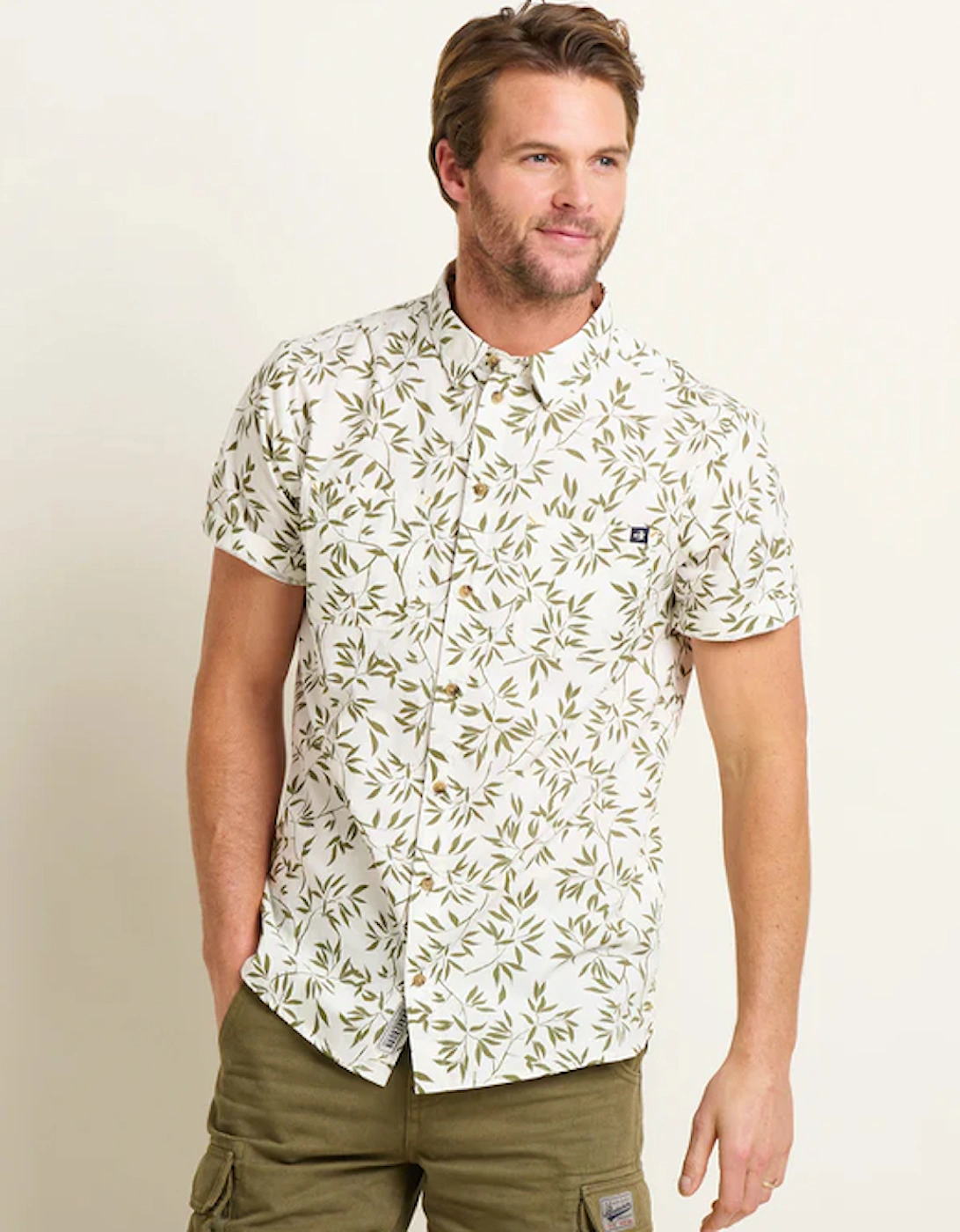 Men's Bamboo Leaf Shirt Cream, 6 of 5