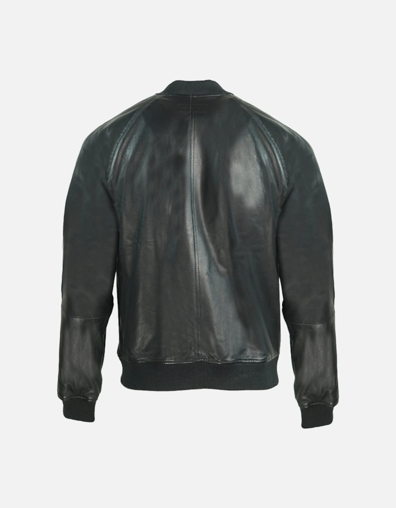 L-Pins Black Leather Bomber Jacket