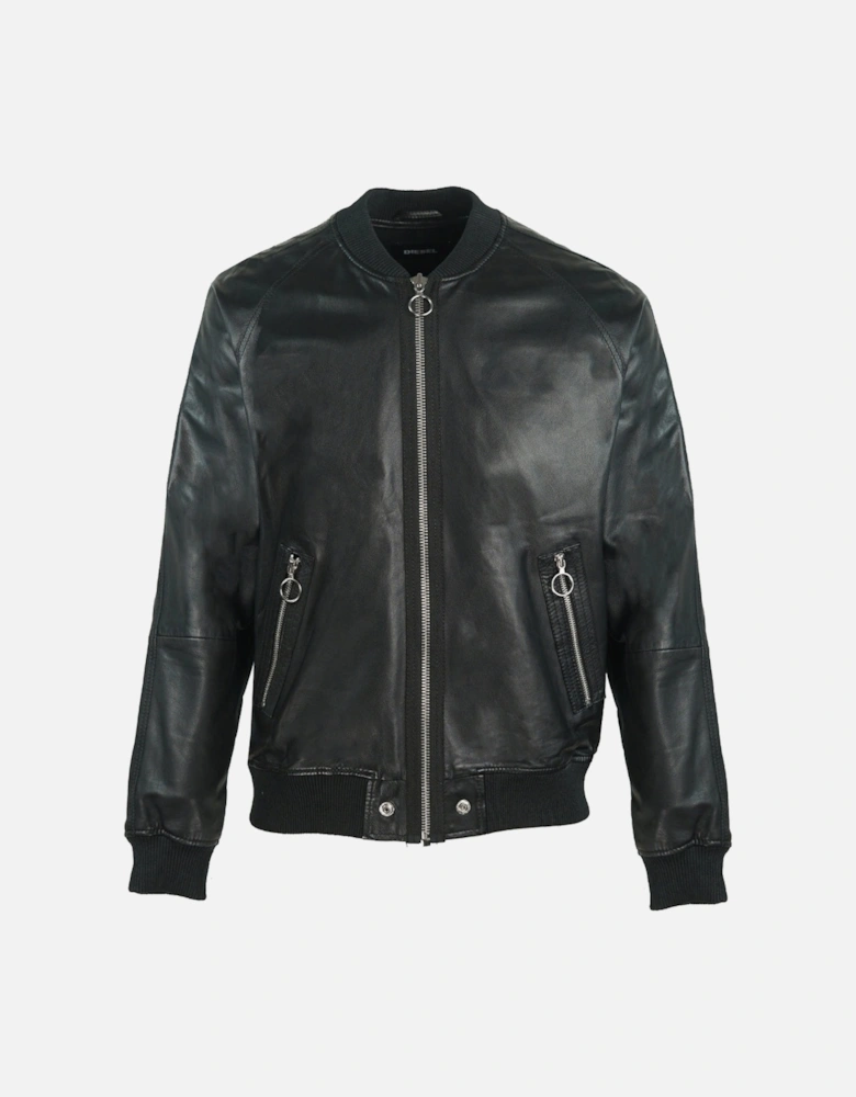 L-Pins Black Leather Bomber Jacket
