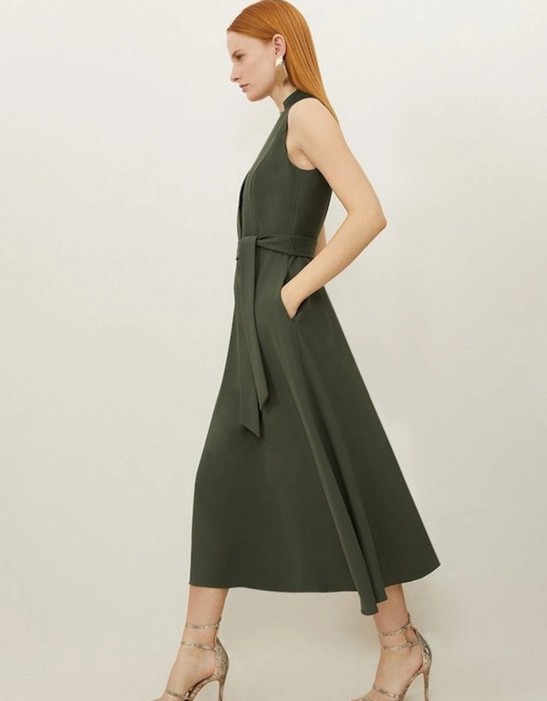 Tailored Crepe Full Skirted Maxi Dress