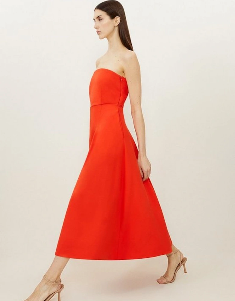 Compact Stretch Tailored Bandeau Full Skirted Midi Dress