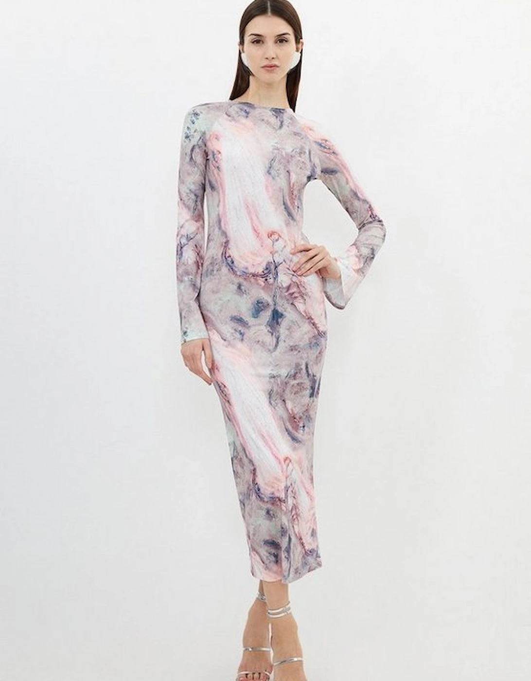 Tall Marble Print Jersey Long Sleeve Maxi Dress, 4 of 3