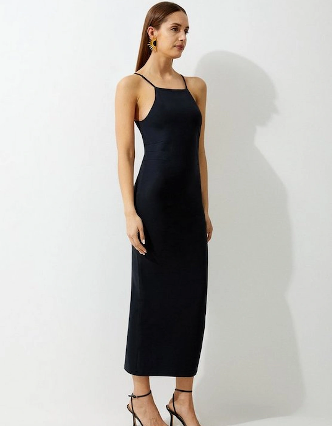 Stretch Cotton Jersey Racer Midi Dress