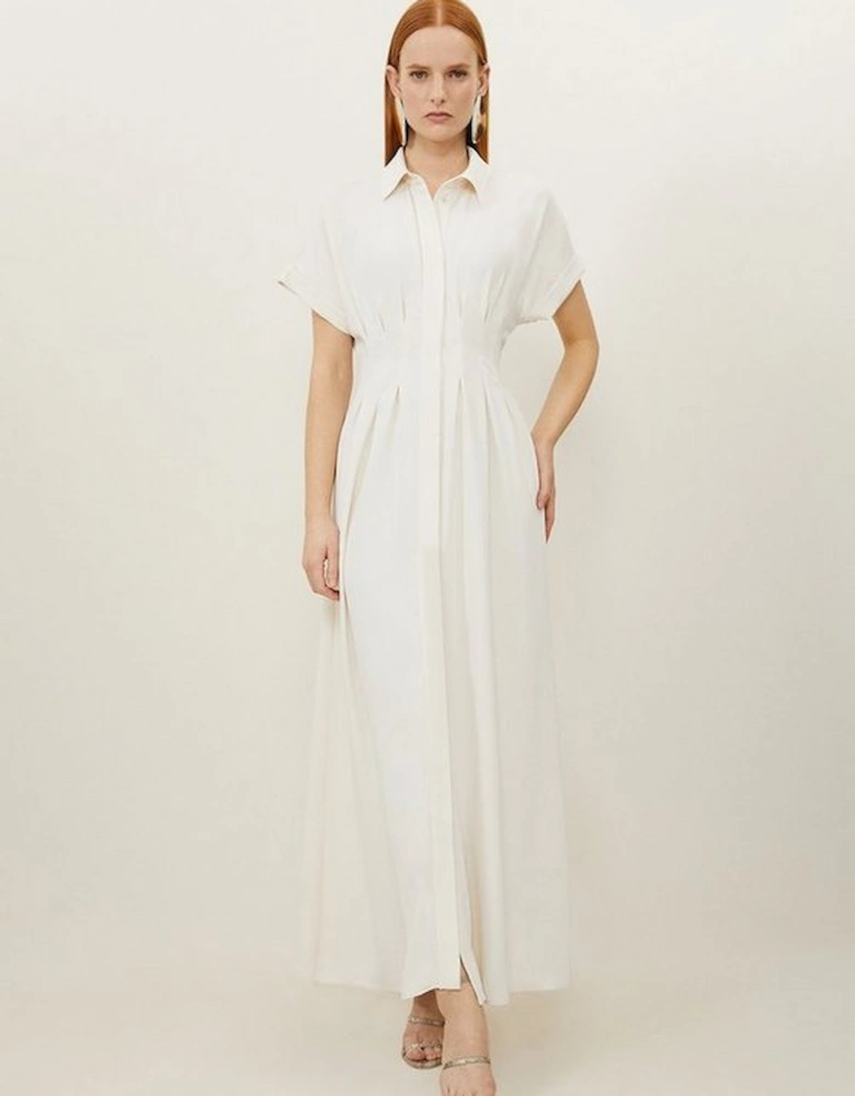 Soft Tailored Belted Darted Midi Shirt Dress