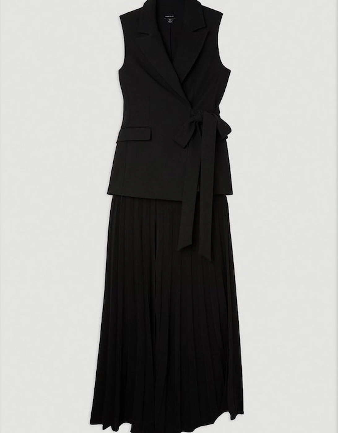 Compact Stretch Tie Blazer Soft Tailored Pleated Jumpsuit