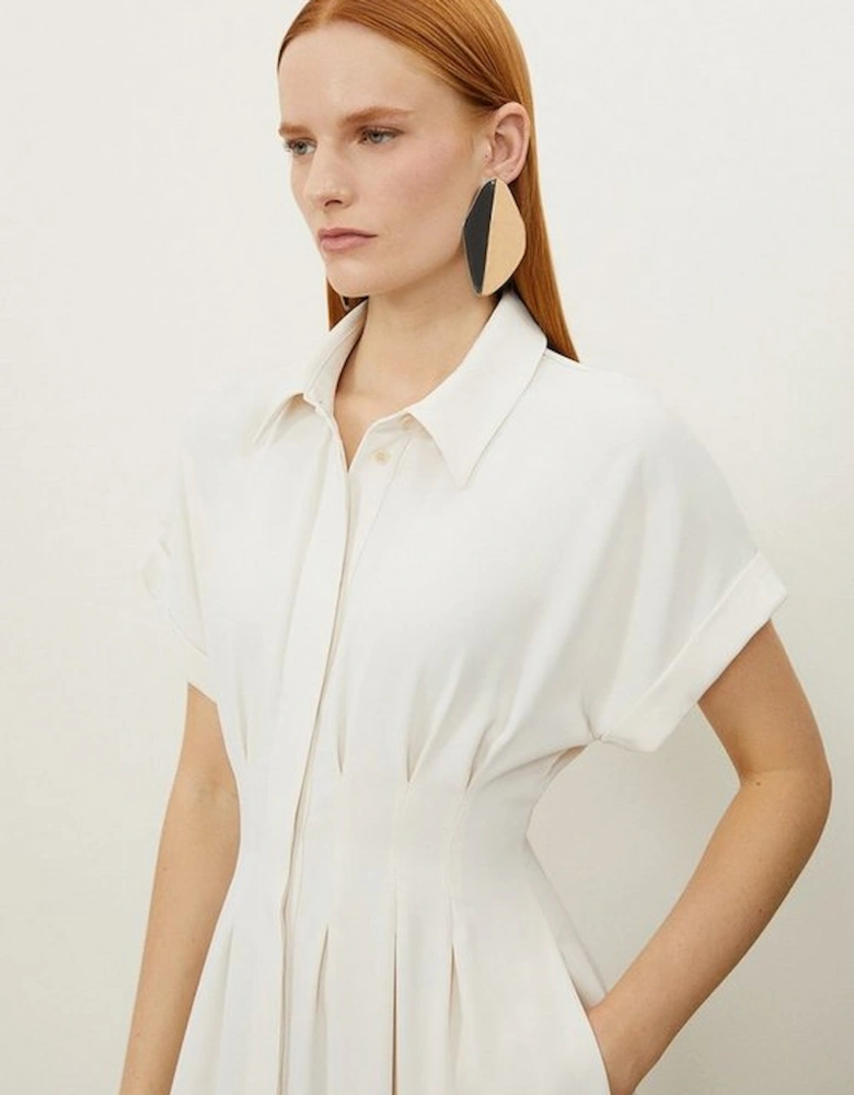 Petite Soft Tailored Belted Darted Midi Shirt Dress