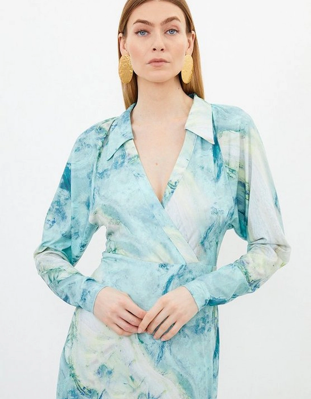 Marble Print Jersey Shirt Midi Dress