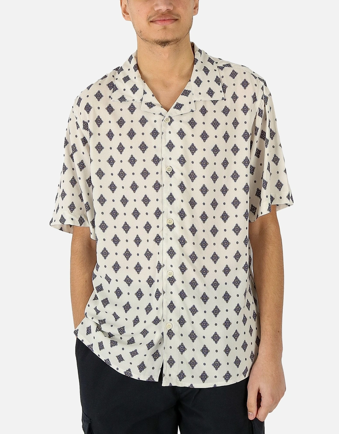 Didcot Ditsy Tile Print SS Beige Shirt, 5 of 4