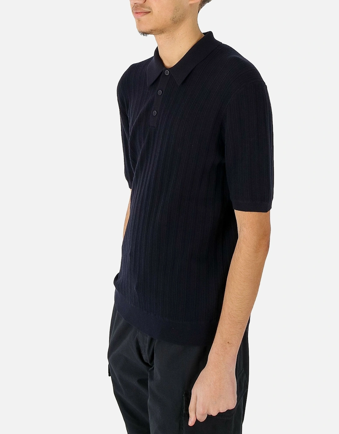 Naples Vertical Textured Navy Knitted Polo