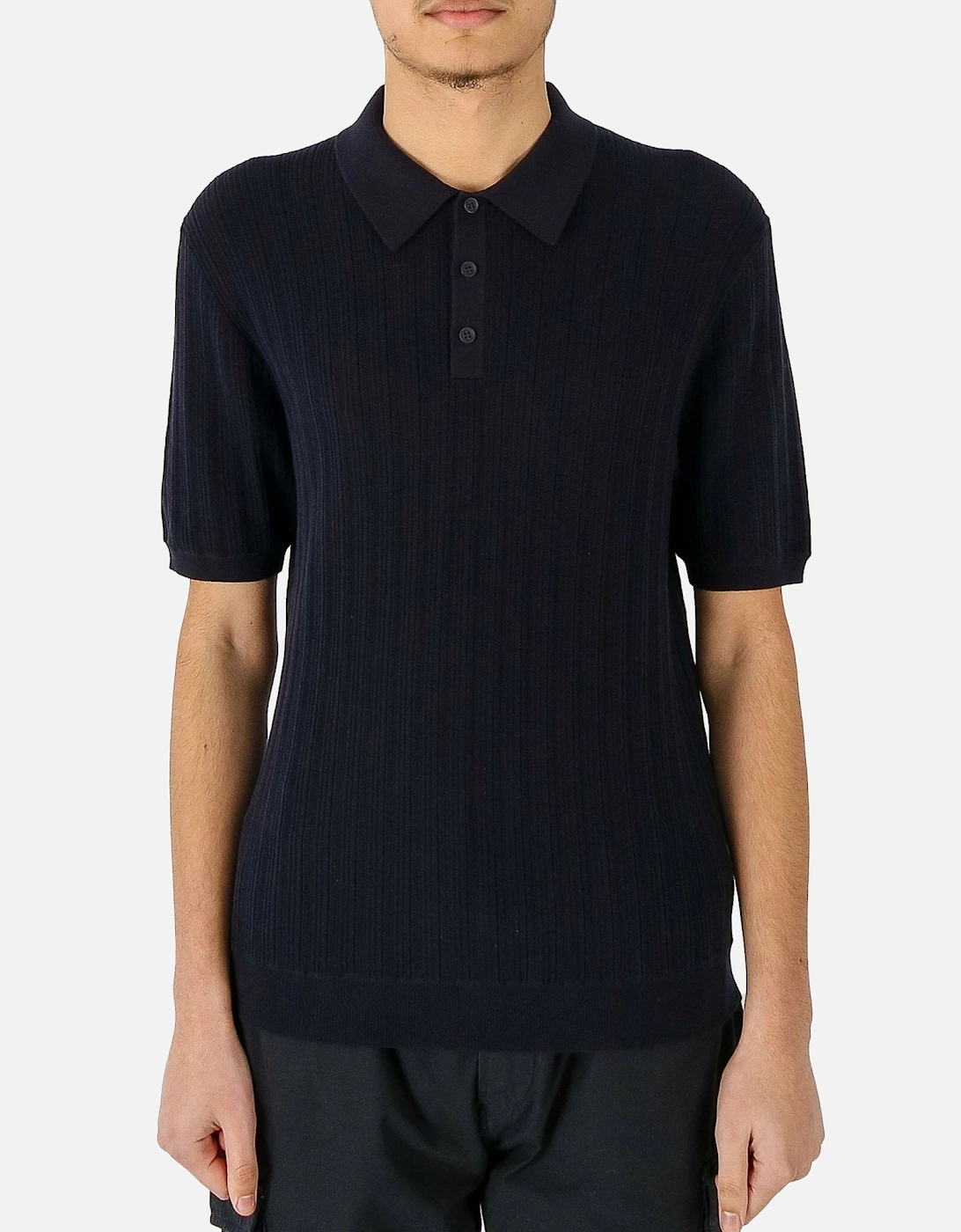 Naples Vertical Textured Navy Knitted Polo, 5 of 4