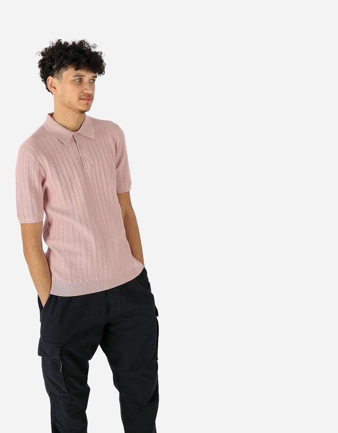 Naples Vertical Rib Knitted Pink Polo
