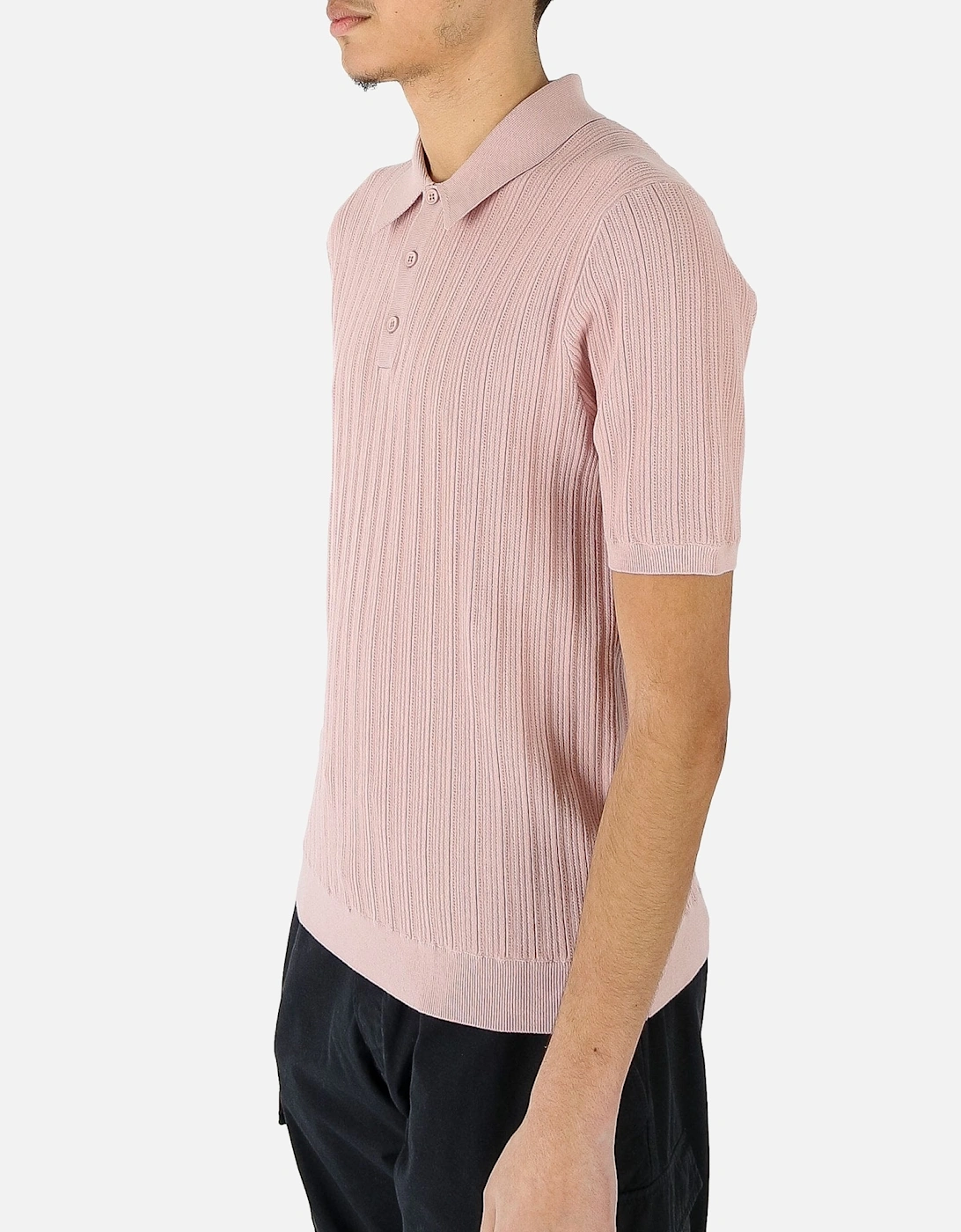 Naples Vertical Rib Knitted Pink Polo