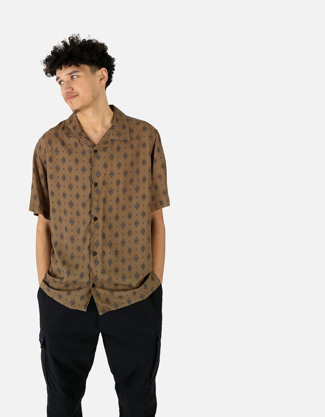 Dicot Ditsy Tile Print SS Taupe Shirt, 5 of 4