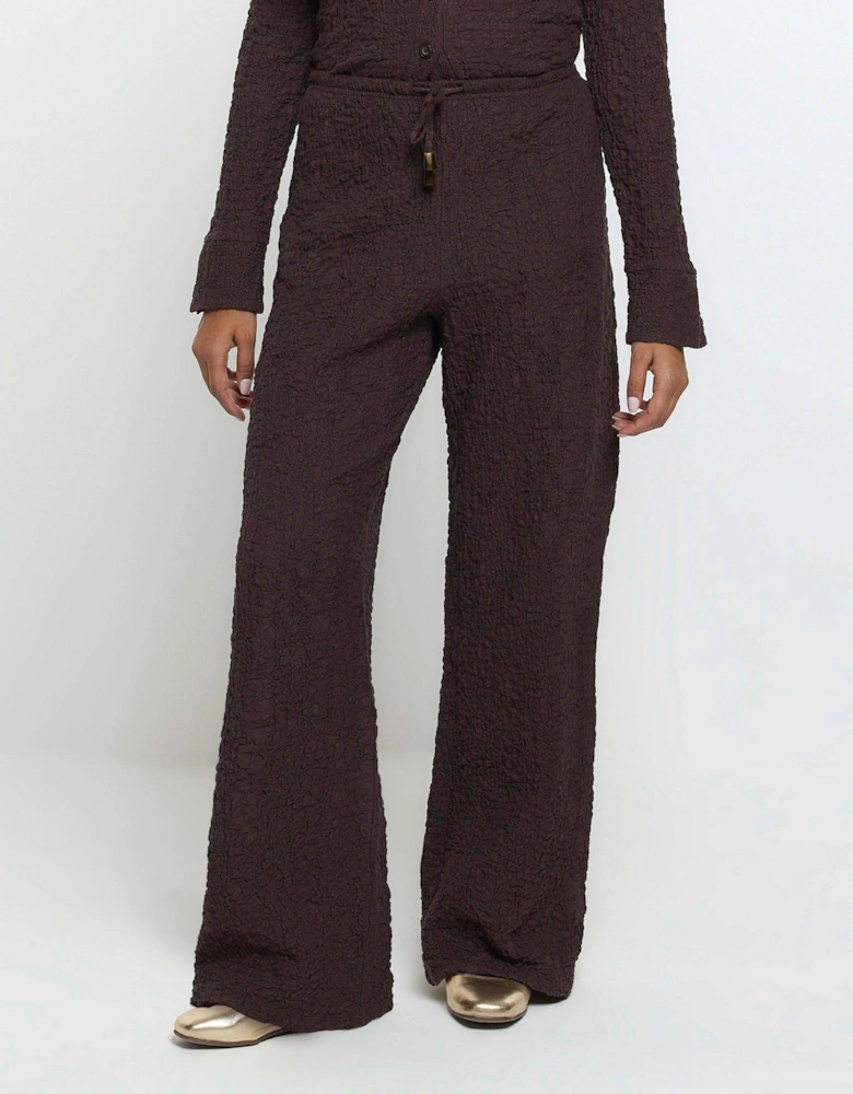 Pull On Textured Trousers - Dark Brown