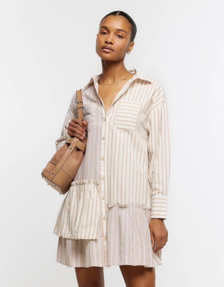 Asymmetric Linen Shirt Dress - Beige