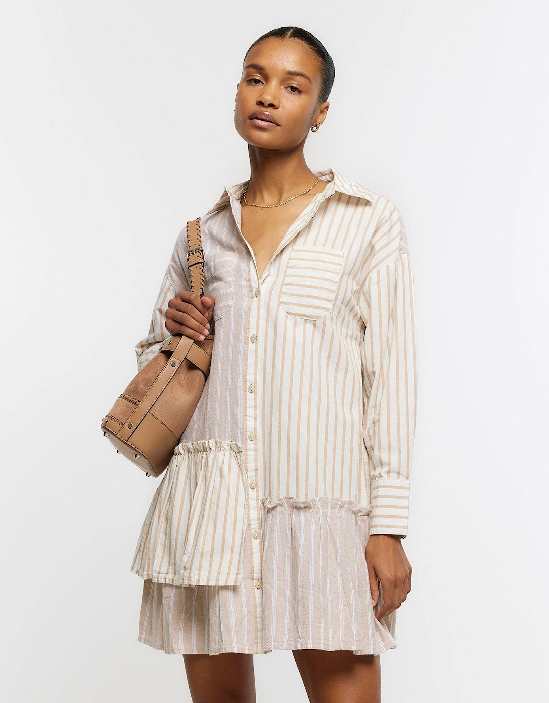 Asymmetric Linen Shirt Dress - Beige, 2 of 1