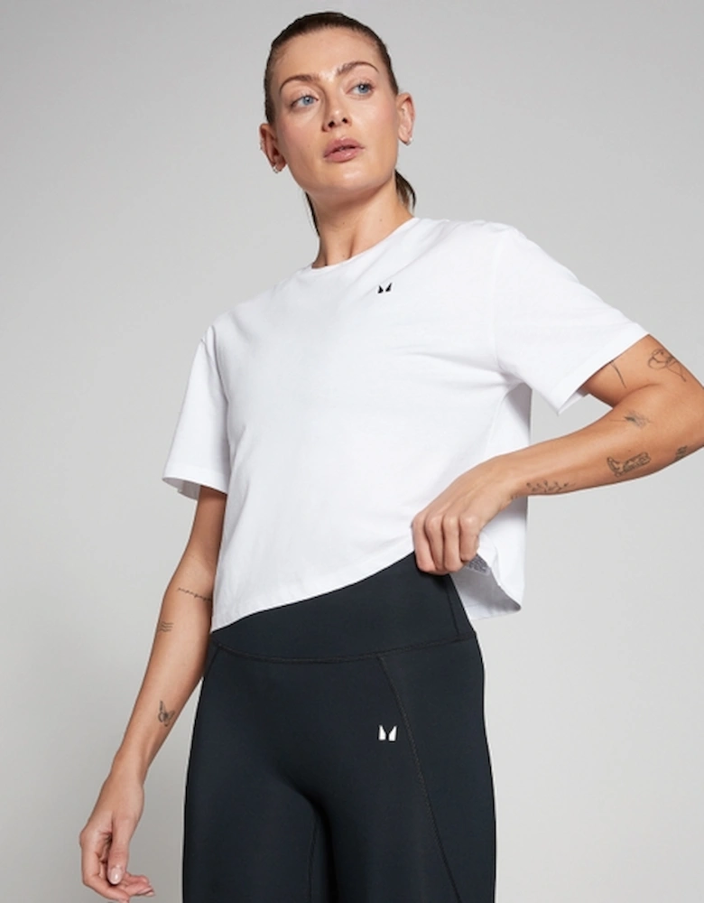 Women's Basic Boxy Short Sleeve Crop T-Shirt - White