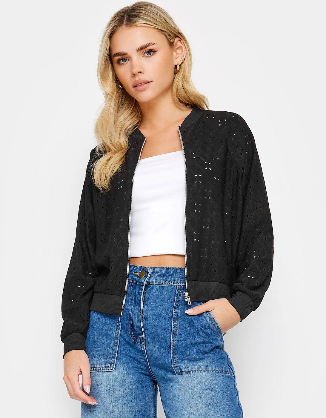 Petite Jersey Broidery Bomber Jacket, 2 of 1